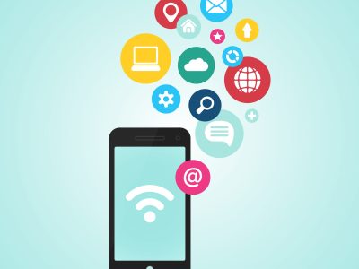 vector smartphone device concept with applications (app) icons in flat design