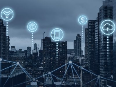 Futuristic smart city with 5G global network technology