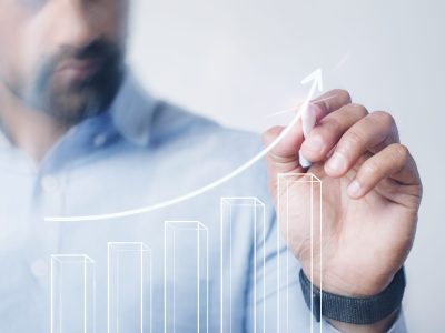 Man giving a business presentation using a high technology digital pen