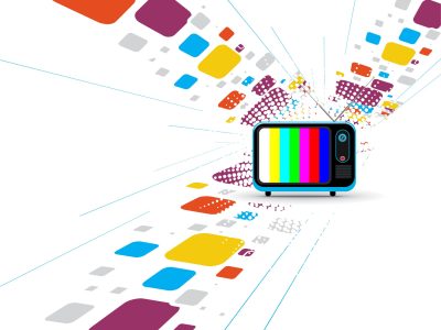 Retro Television with Wave Mosaic Wave Background, Vector illustration